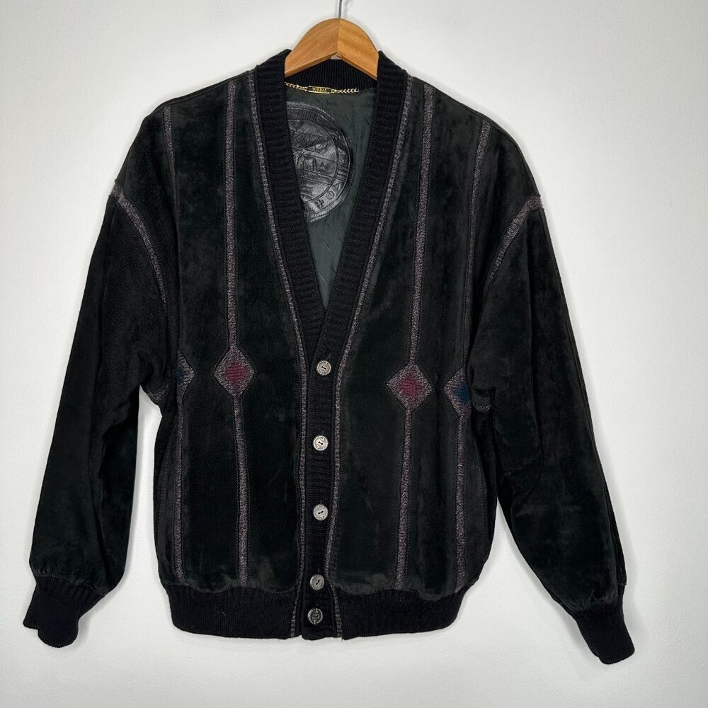Torras Suede Leather Jacket Size 38 Black Button‎ up Wool
